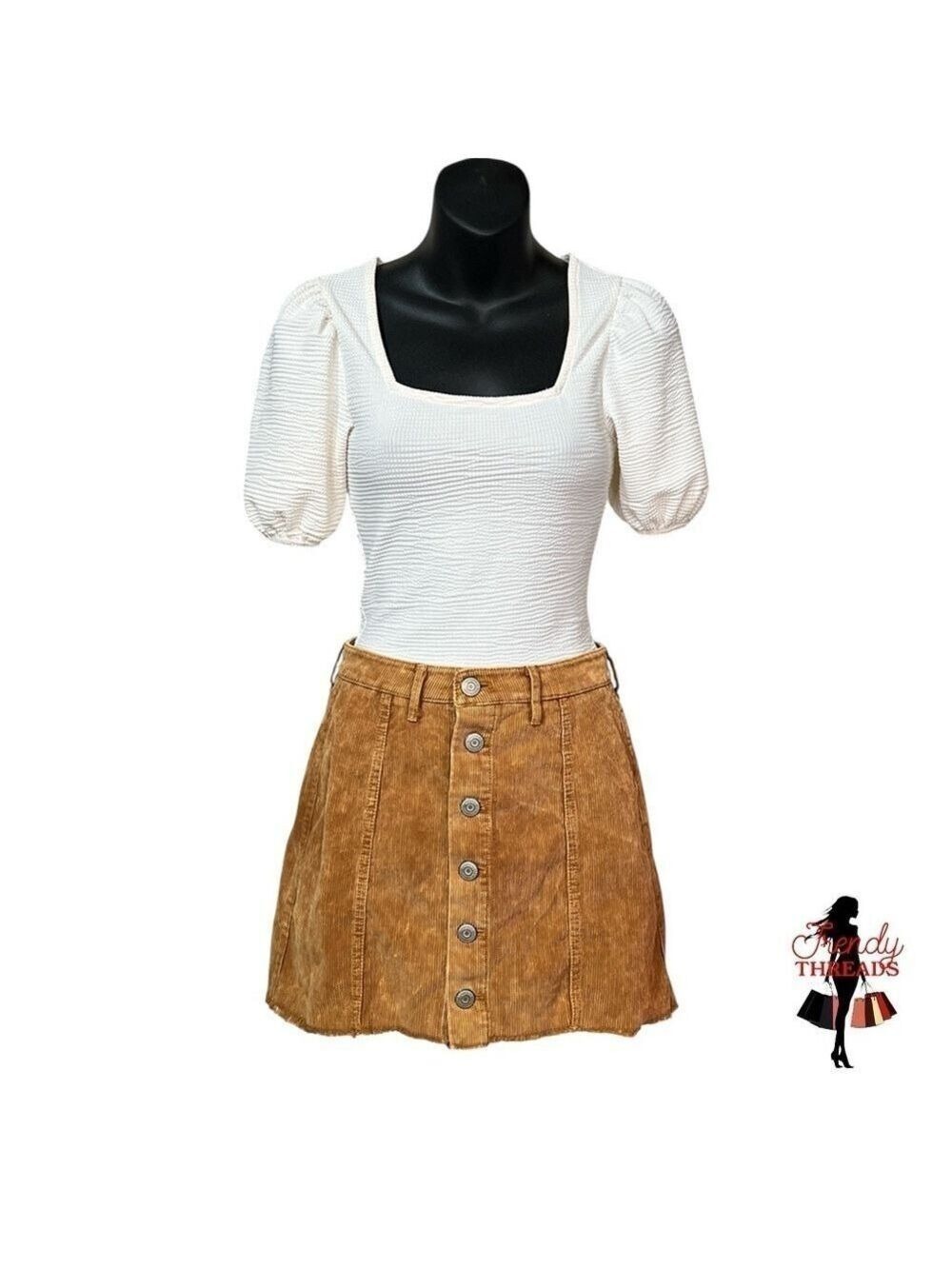 Aero Juniors XS 0 Corduroy High-Rise Flare Mini Skirt Bohemian Tan Brown Pockets